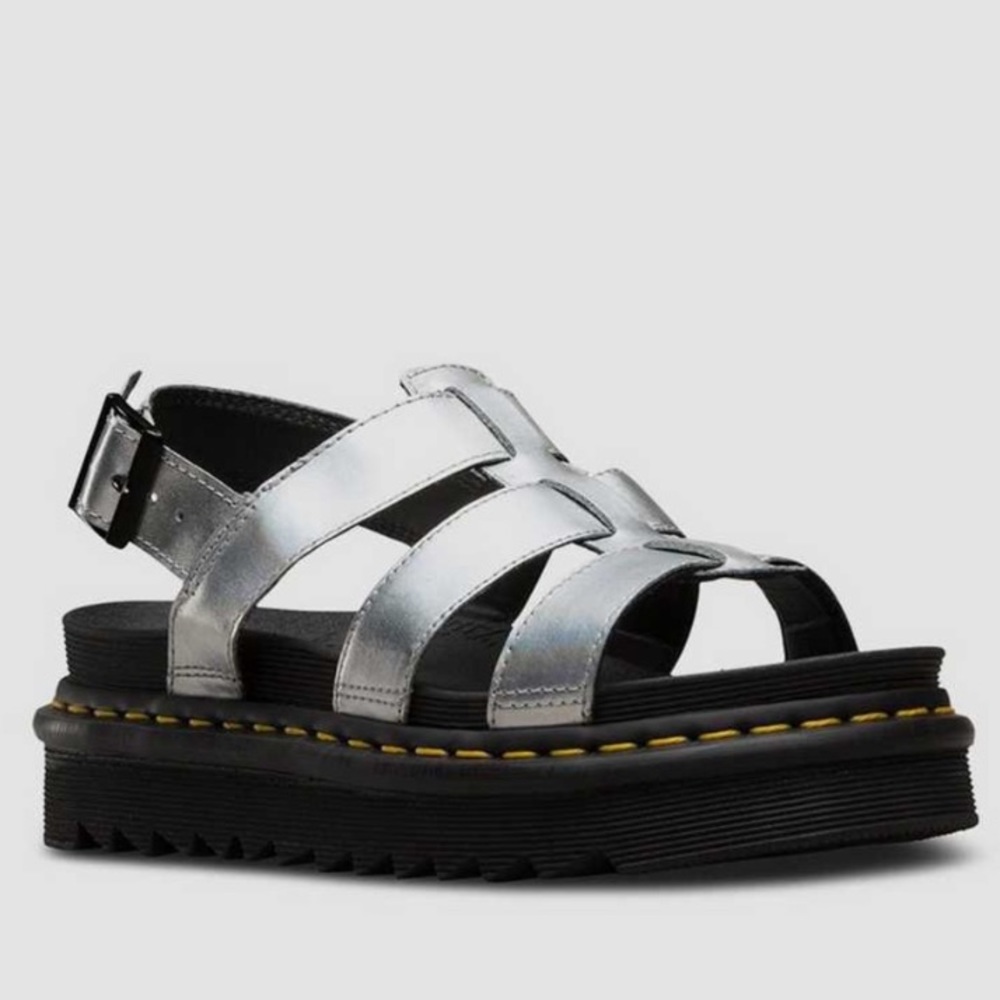 Dr. Martens Yelena Iced Metallic Silver Chunky Platform Fisherman Sandals